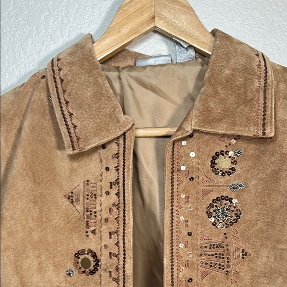 Chicos Embroidered Tan Leather Jacket M - Picture 4 of 8